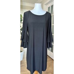 Laundry by Shelli Segal Shift Dress Medium Black Ruffle Bell Sleeve $138